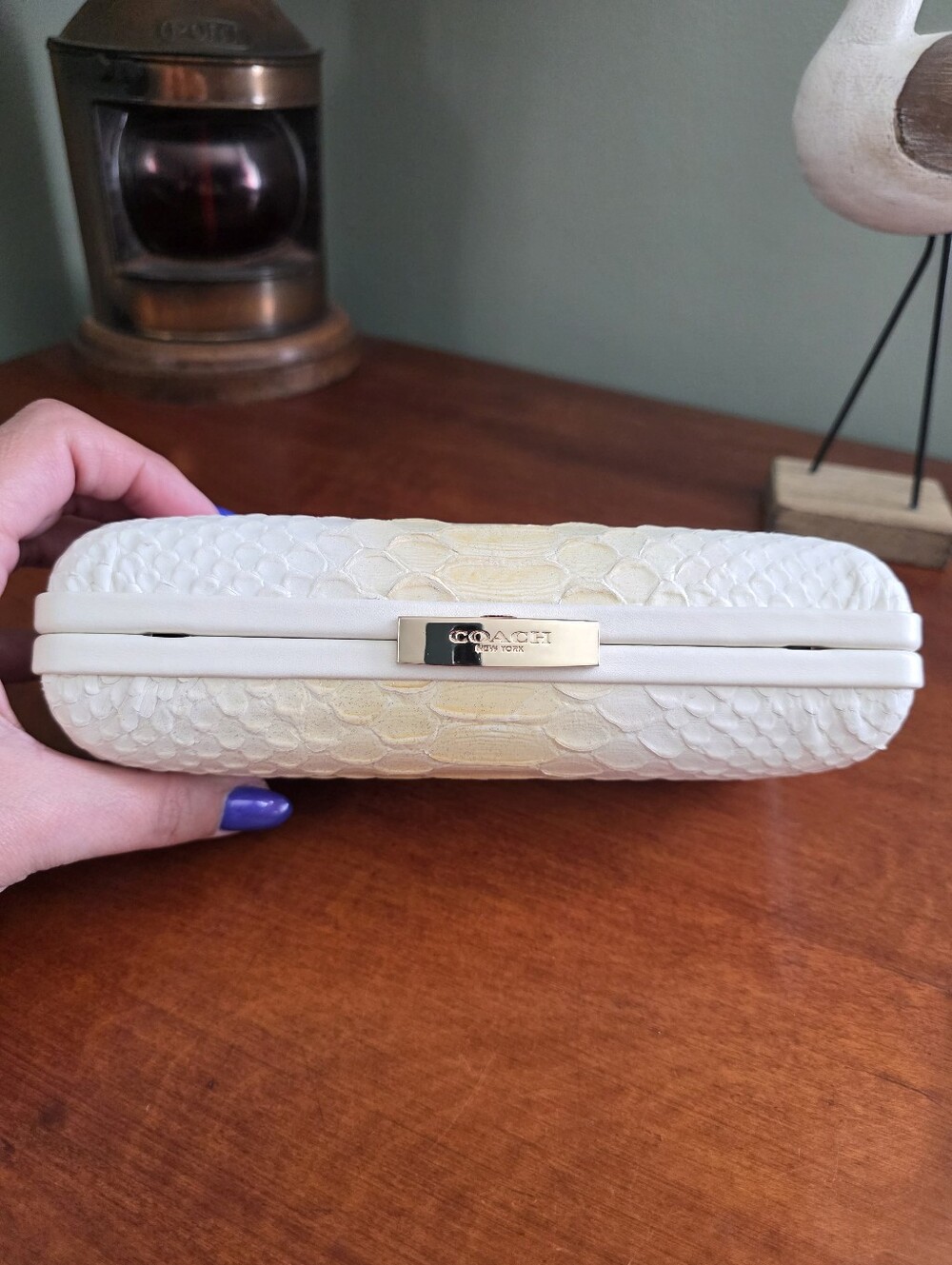 Coach 51550 Madison Pinnacle Minaudiere Ivory Python Embossed Leather Clutch - Picture 7 of 16